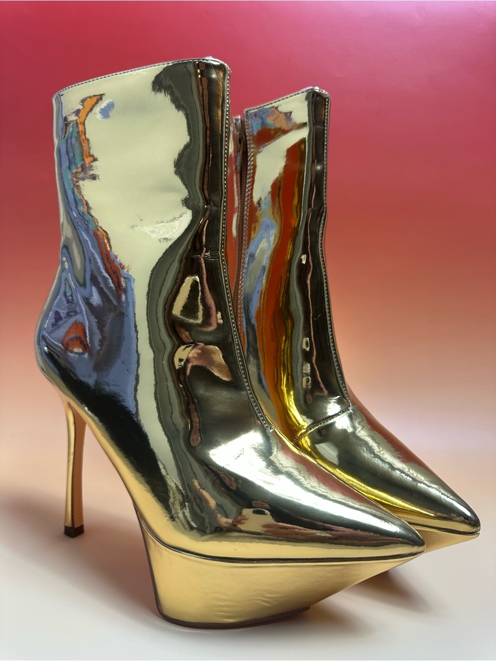 Liliana Gold Metallic Pointed Platform Ankle Boots